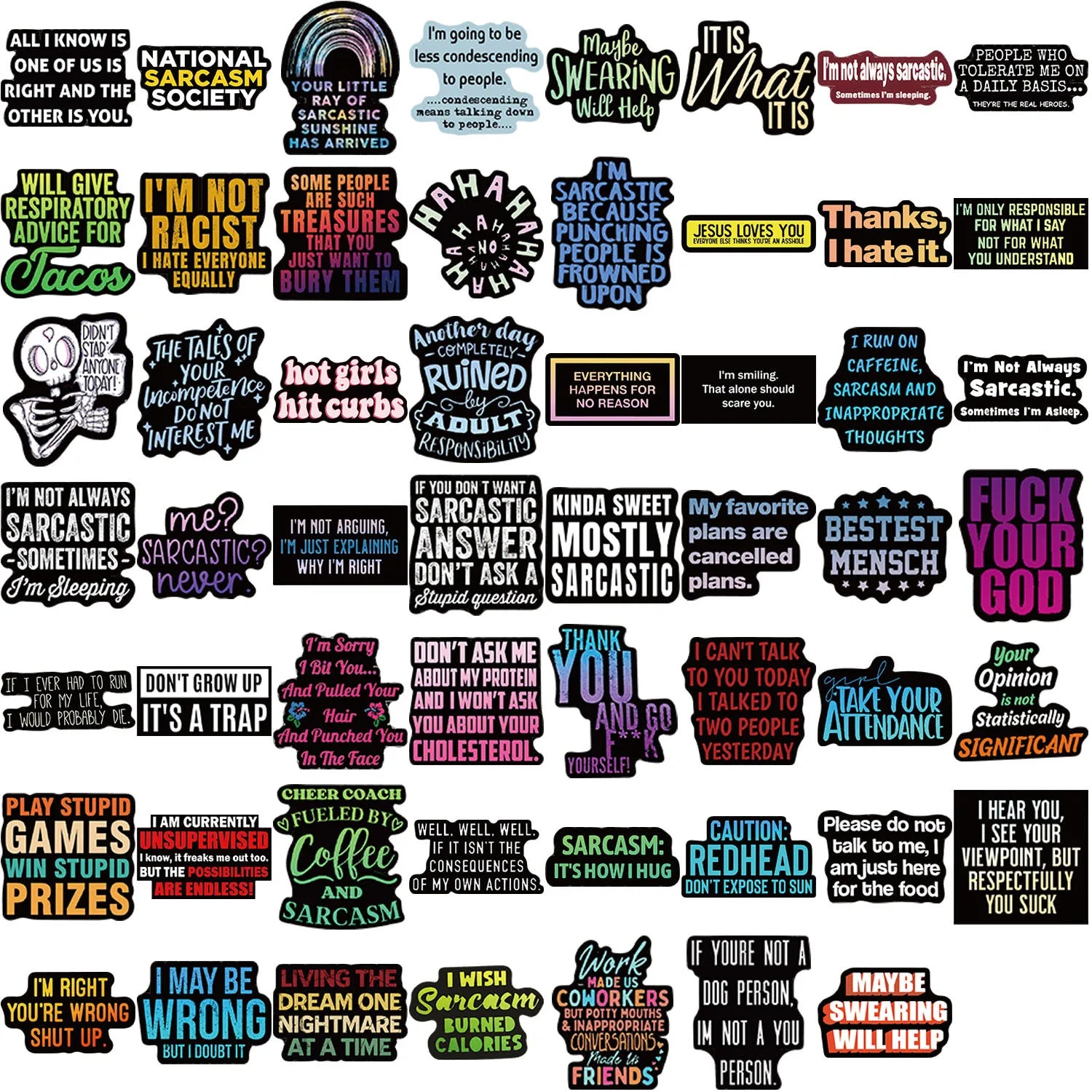 55/110Pcs Cartoon Ironic Quote Doodle Stickers for Guitar Notebook Suitcase Stationery Box Helmet Skateboard Reward Decals