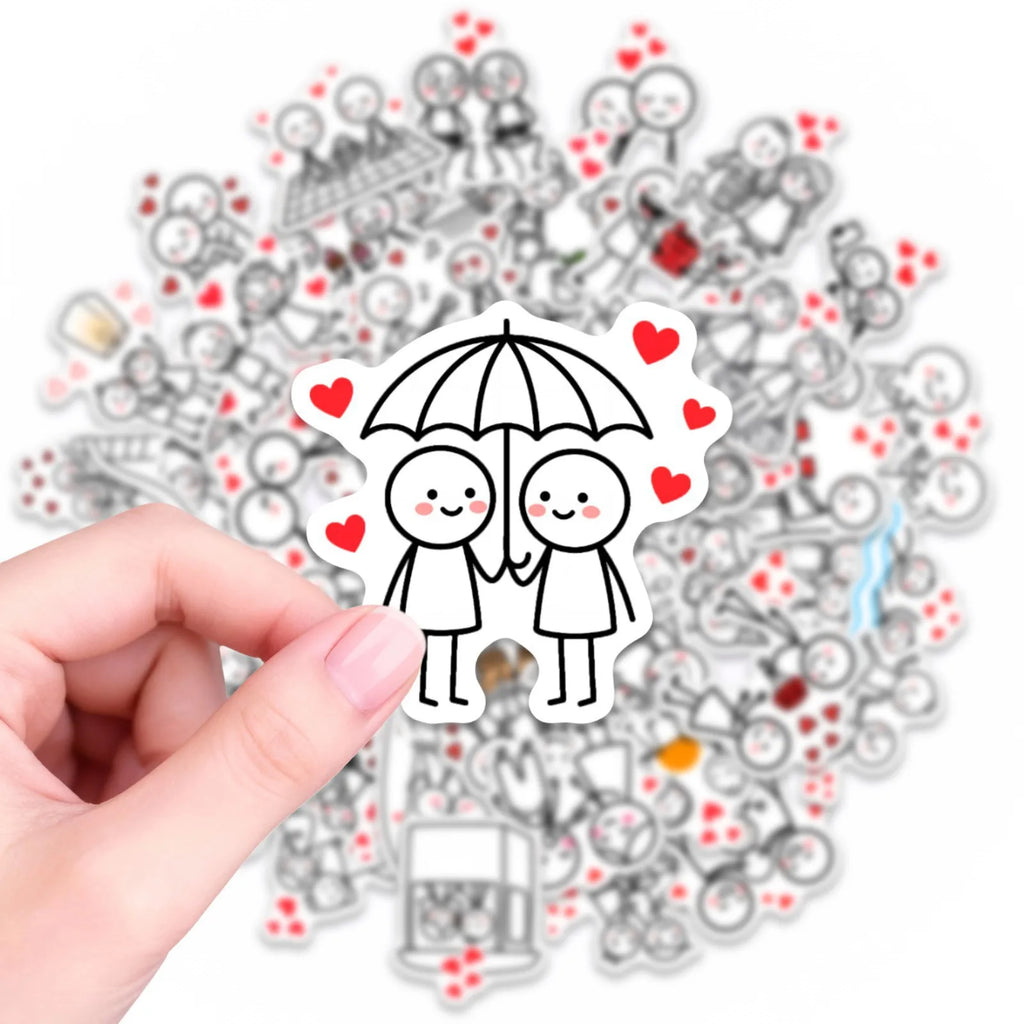 50/100 Pcs Minimalist Stick Figure Couple Heart Stickers for Atmosphere DIY Phone Laptop Window Wall Fridge Waterproof Decals
