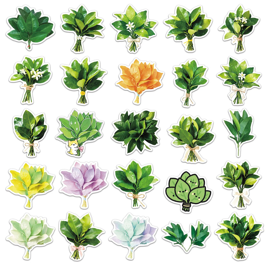 50/100PCS Blessing Grapefruit Leaf Stickers Cartoon Plant Leaves Waterproof Decoration Refrigerator Stationery Stickers