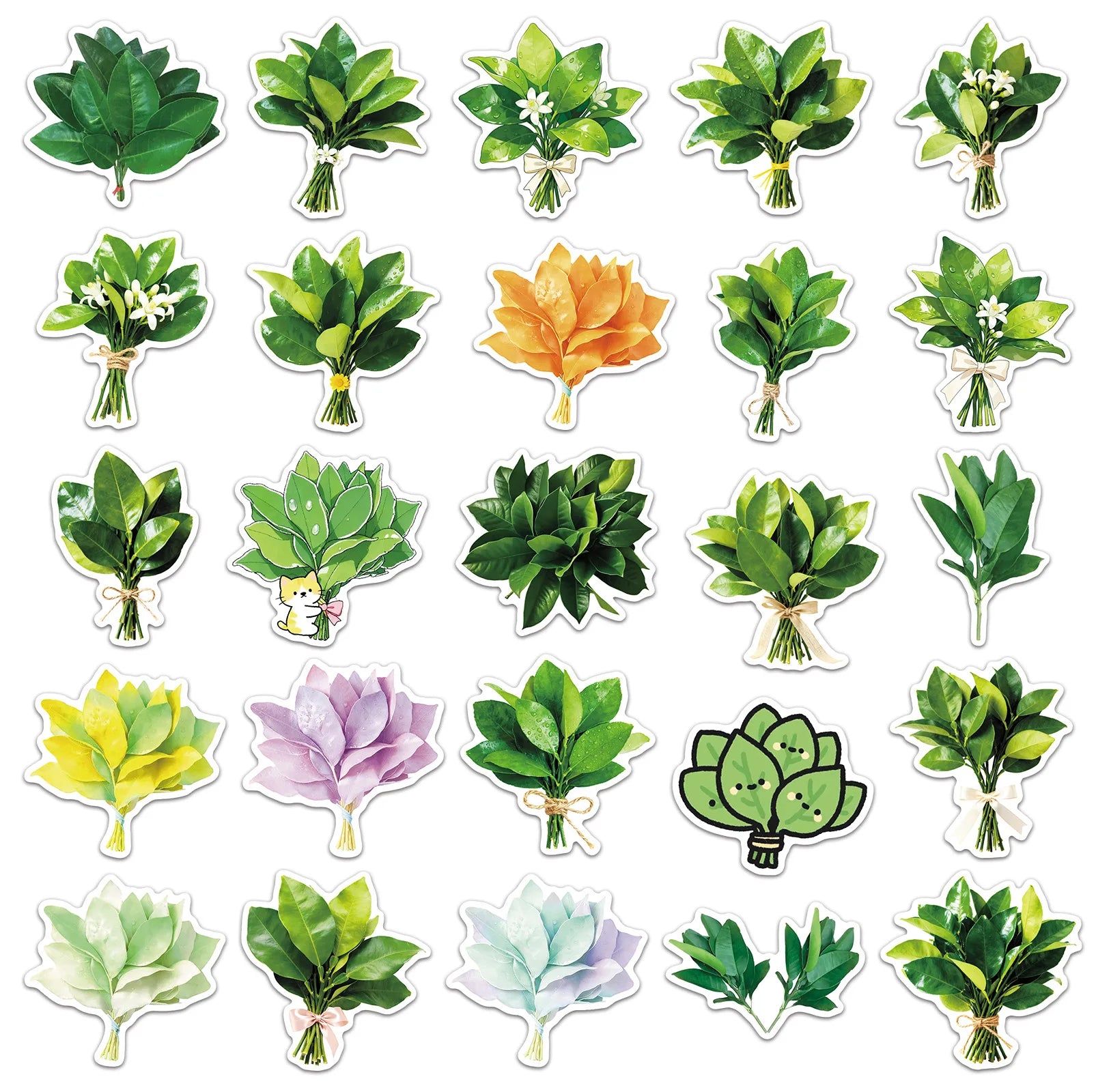 50/100PCS Blessing Grapefruit Leaf Stickers Cartoon Plant Leaves Waterproof Decoration Refrigerator Stationery Stickers