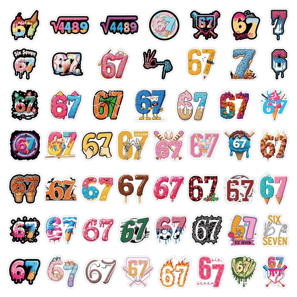 50/100 Pcs Cartoon Popular Number 67 Stickers Creative DIY Game for Cup Phone Suitcase Laptop No Repeat Decals