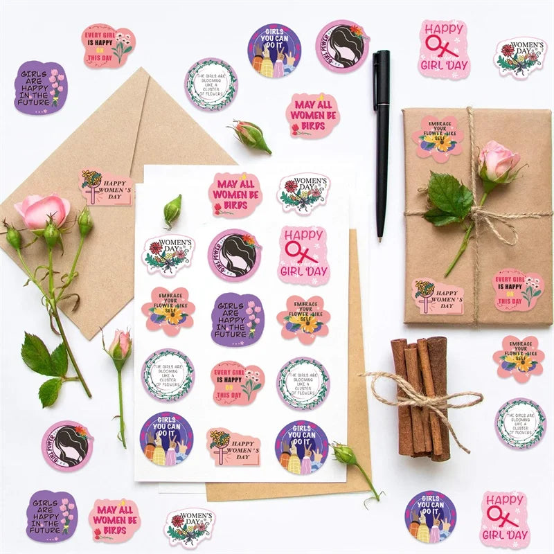 500PCS Kawaii Girl's Day Sticky Paper Sticker Labels Thank You Sticker Sealing DIY Decoration Scrapbooking Stationery Supplies