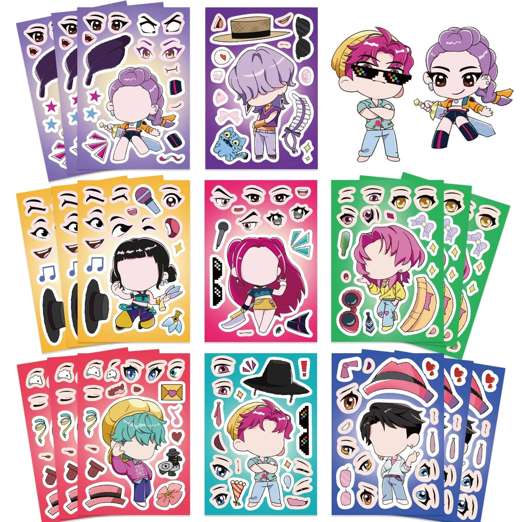 16PCS Puzzle Stickers Make a Face Stickers DIY Handicrafts Waterproof K-POP Stationary Stickers
