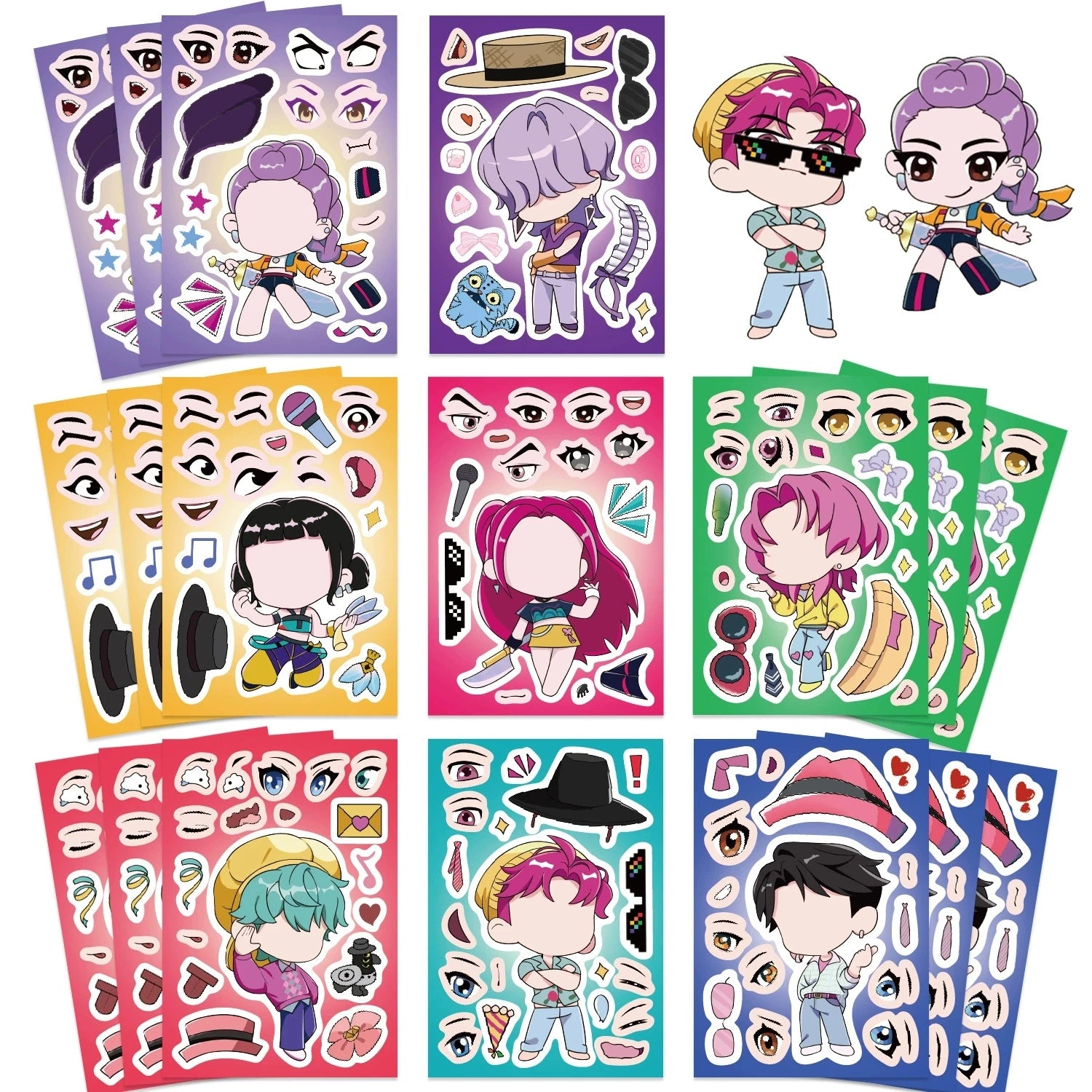 16PCS Puzzle Stickers Make a Face Stickers DIY Handicrafts Waterproof K-POP Stationary Stickers