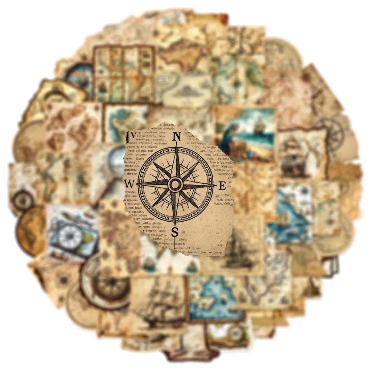 50/100PCS Vintage Map Doodle Stickers For Decorating Luggage Notebooks Desks Stationery Boxes Drawers Mobile Phones Computers