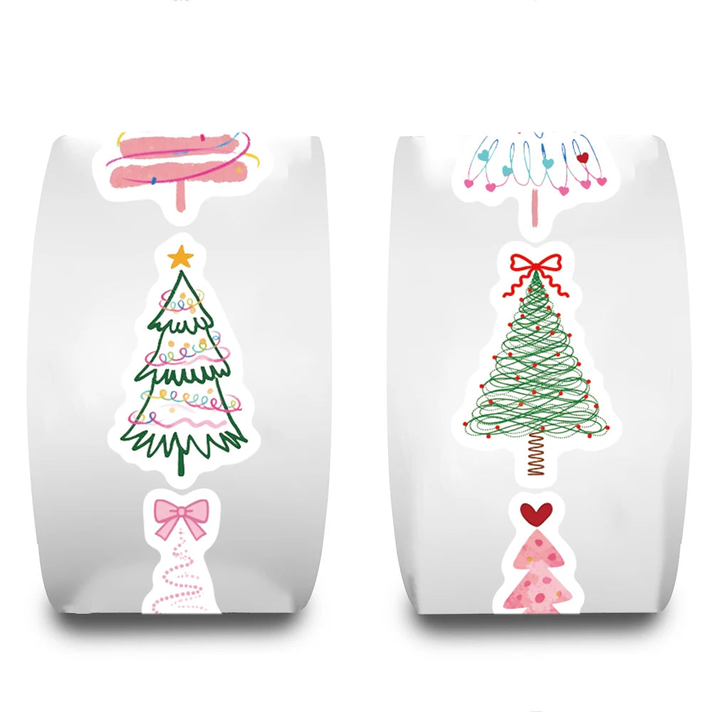 500PCS Christmas Tree Roll Sticker Catoon Laptop Phone Retro Bicycle Coffee Skateboard Personalize Art Waterproof Stickers