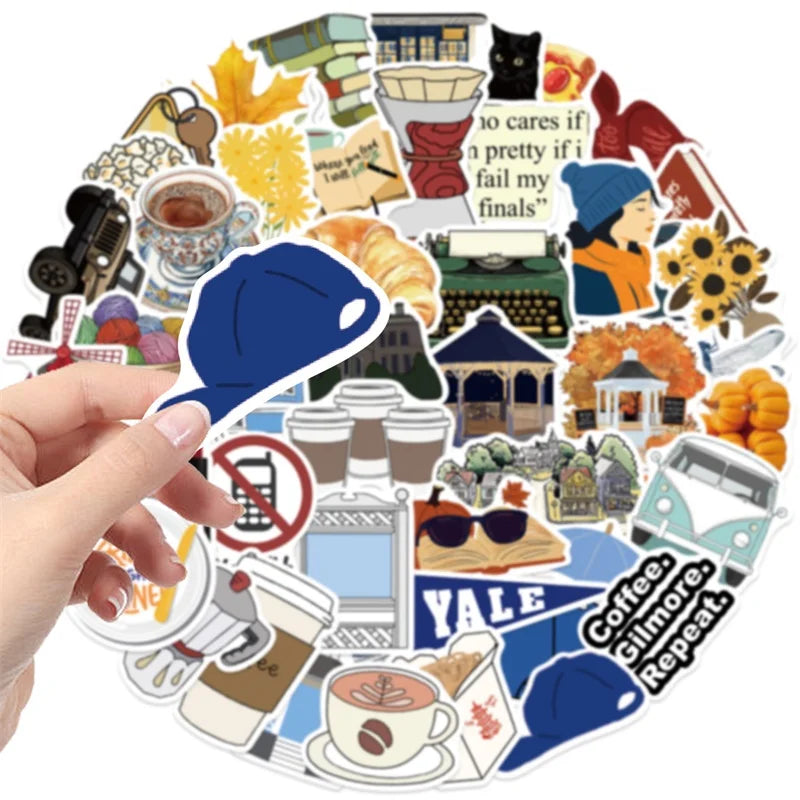10/30/50PCS Kawaii Gilmore Coffee PVC Sticky Sticker Aesthetic DIY Children's Decoration Scrapbooking School Supplies