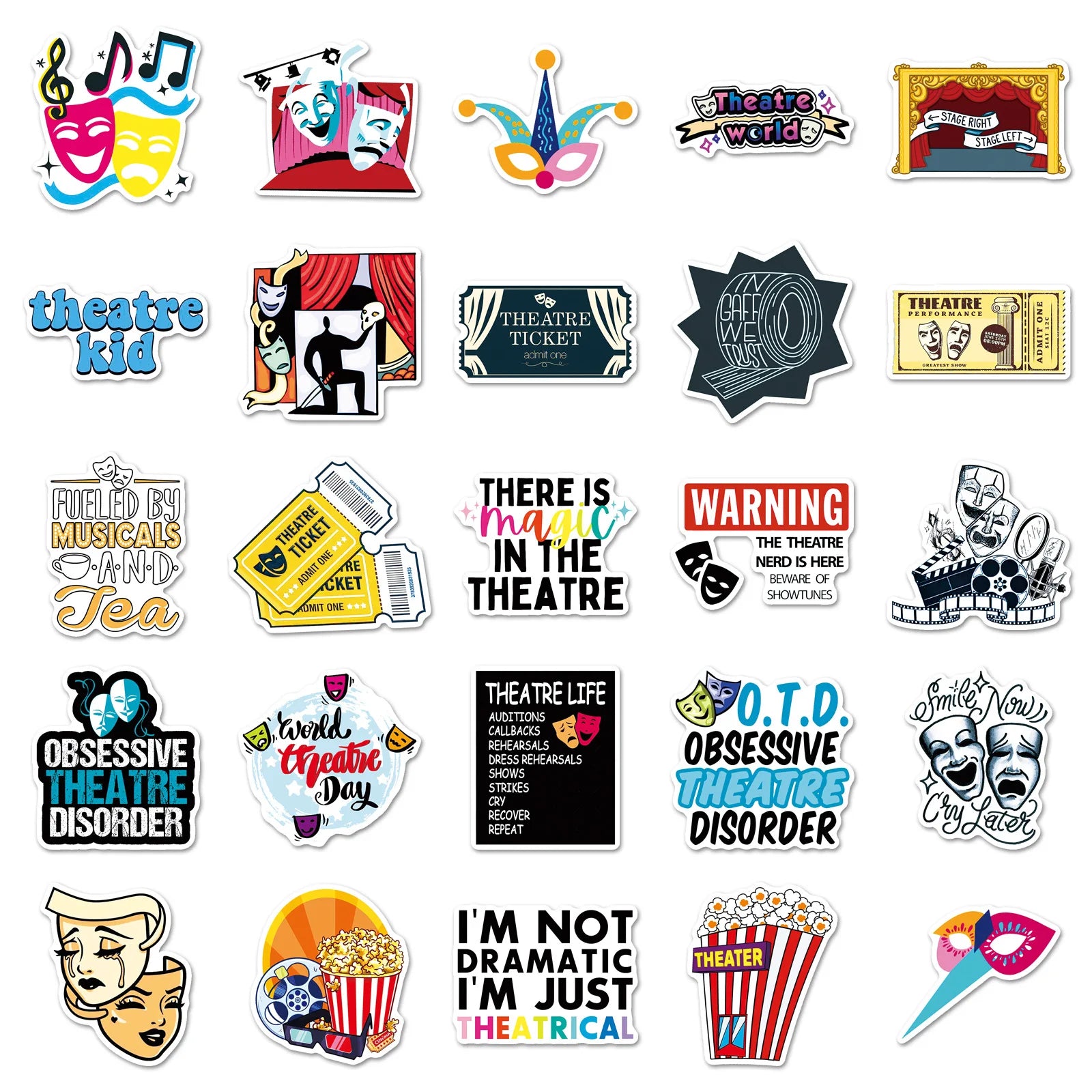 50/100PCS Funny Theater Stickers Drama Circus Cartoon Creative Waterproof Decorative Water Cup Stickers