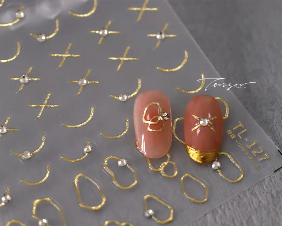 1pcs Gold Silver Metal Nail Stickers Irregular Bows Heart-shaped Back Glue Nails Accessories Stickers DIY Manicure Decorations
