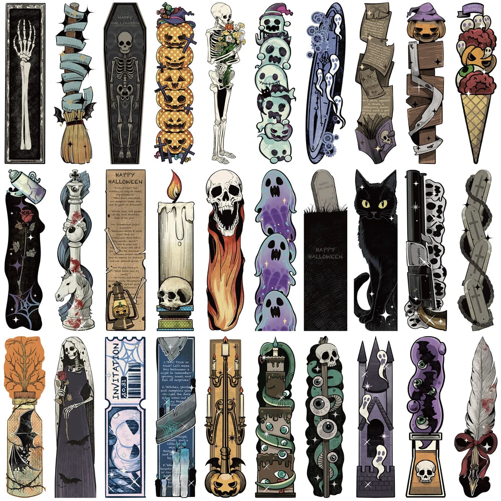 30/60PCS Retro Halloween Alien Bookmarks Nostalgia Luggage Living Room Reading Books Laptop Bicycle Phone Motorcycle Card Bookma