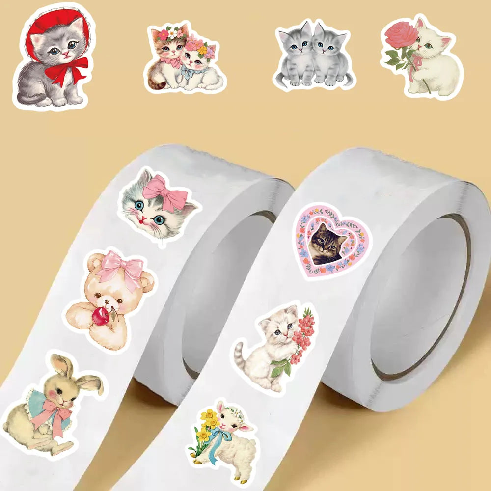 500PCS Kawaii Vintage Animals Clipart Stickers Aesthetic Y2k Fashion Laptop Luggage Phone Motorcycle Skateboard Graffiti Sticker