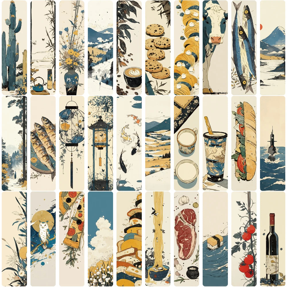 30PCS Cartoon Retro Japanese Bookmarks Nostalgia Aesthetic Books Graffiti Book Teacher Reward Exquisite Gifts Rounded Bookmarks