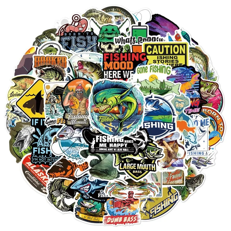 10/30/50PCS Cartoon Fishing Sticker Aesthetic PVC Children's Korean Stationery School Supplies Decoration Scrapbooking for Kids