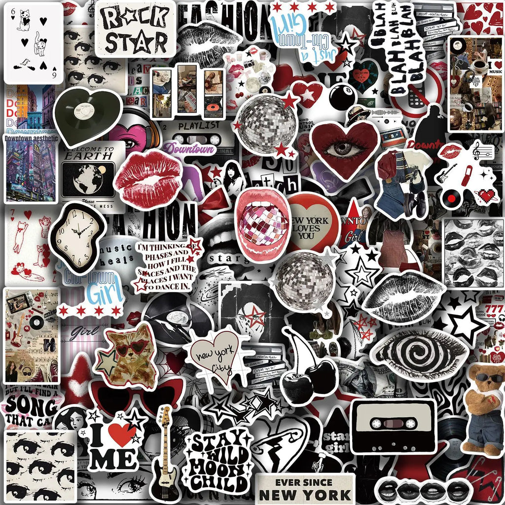 100Pcs Multi-Style Y2K Downtown Girls Stickers, DIY Decor Decals for Guitar Notebook Fridge Kids Stationery Waterproof Stickers