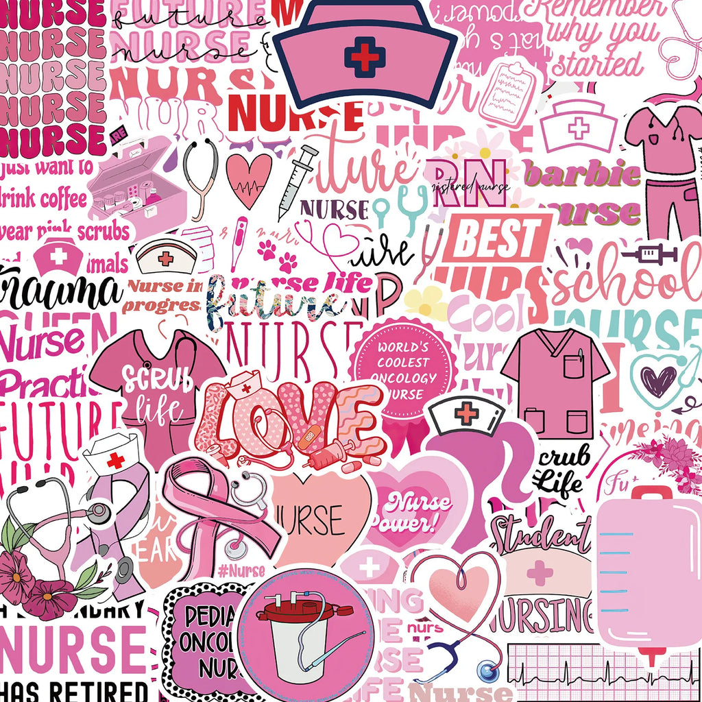 50/100PCS Pink Nurse Graffiti Stickers Decorative Guitar Luggage DIY Waterproof Stationery Notebook Stickers