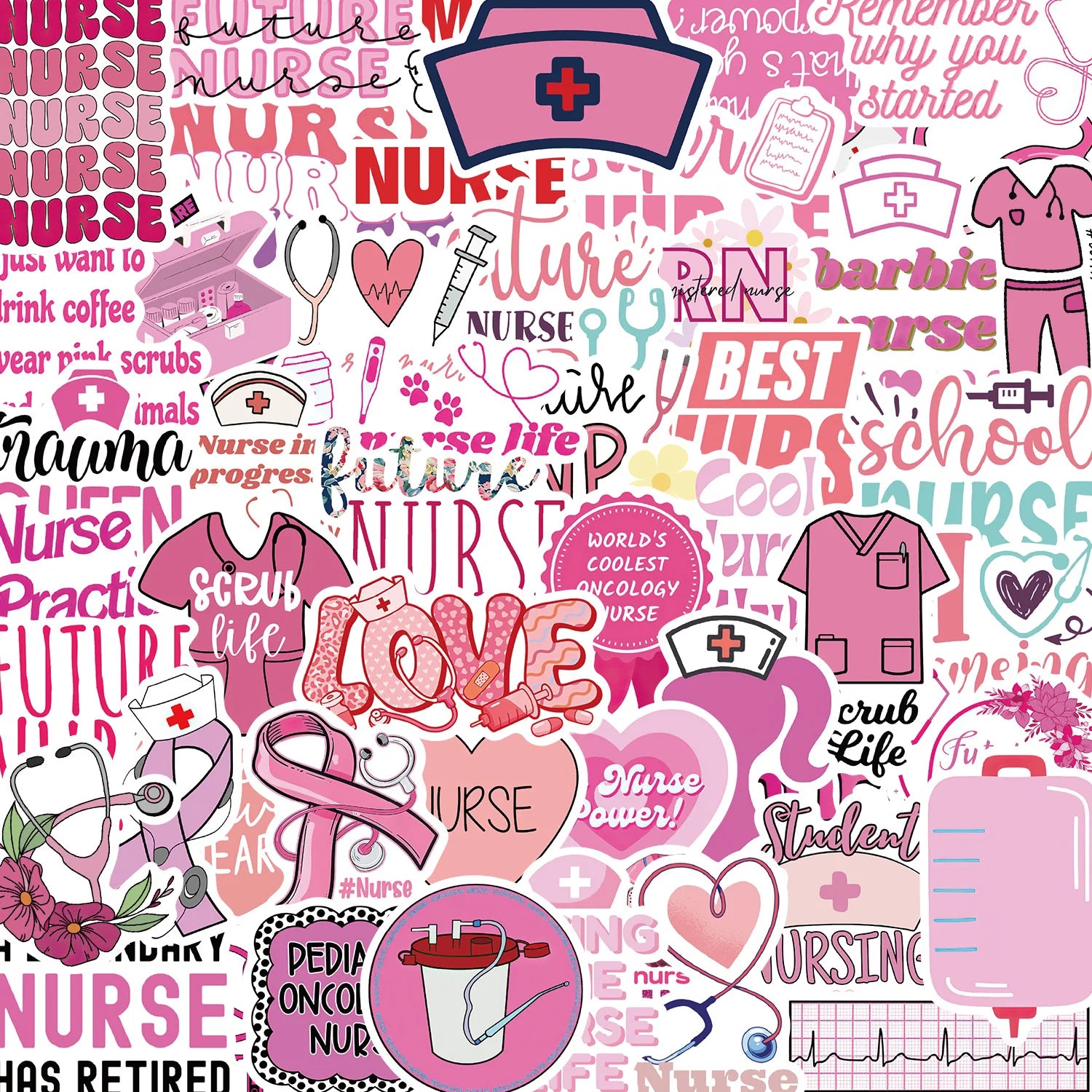 50/100PCS Pink Nurse Graffiti Stickers Decorative Guitar Luggage DIY Waterproof Stationery Notebook Stickers