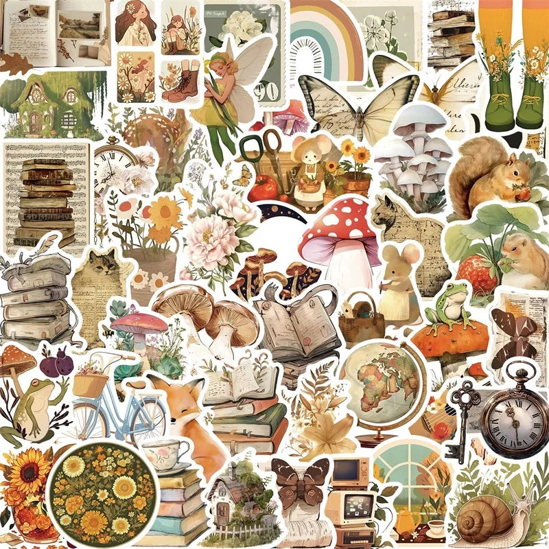 10/30/50PCS Vintage Animal Mushroom PVC Sticker Aesthetic Children's Stationery DIY Decoration Scrapbooking School Supplies