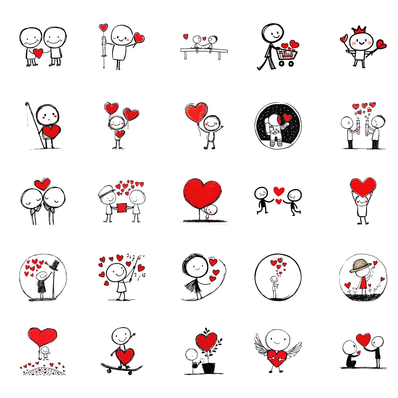 50PCS Simple Line Graffiti Stickers Red Heart Cartoon DIY Children Staionary Notebook Stickers