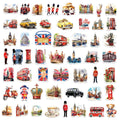 50-Pack Watercolor London Scene Stickers Students Guitar Notebook Luggage DIY Waterproof Decals