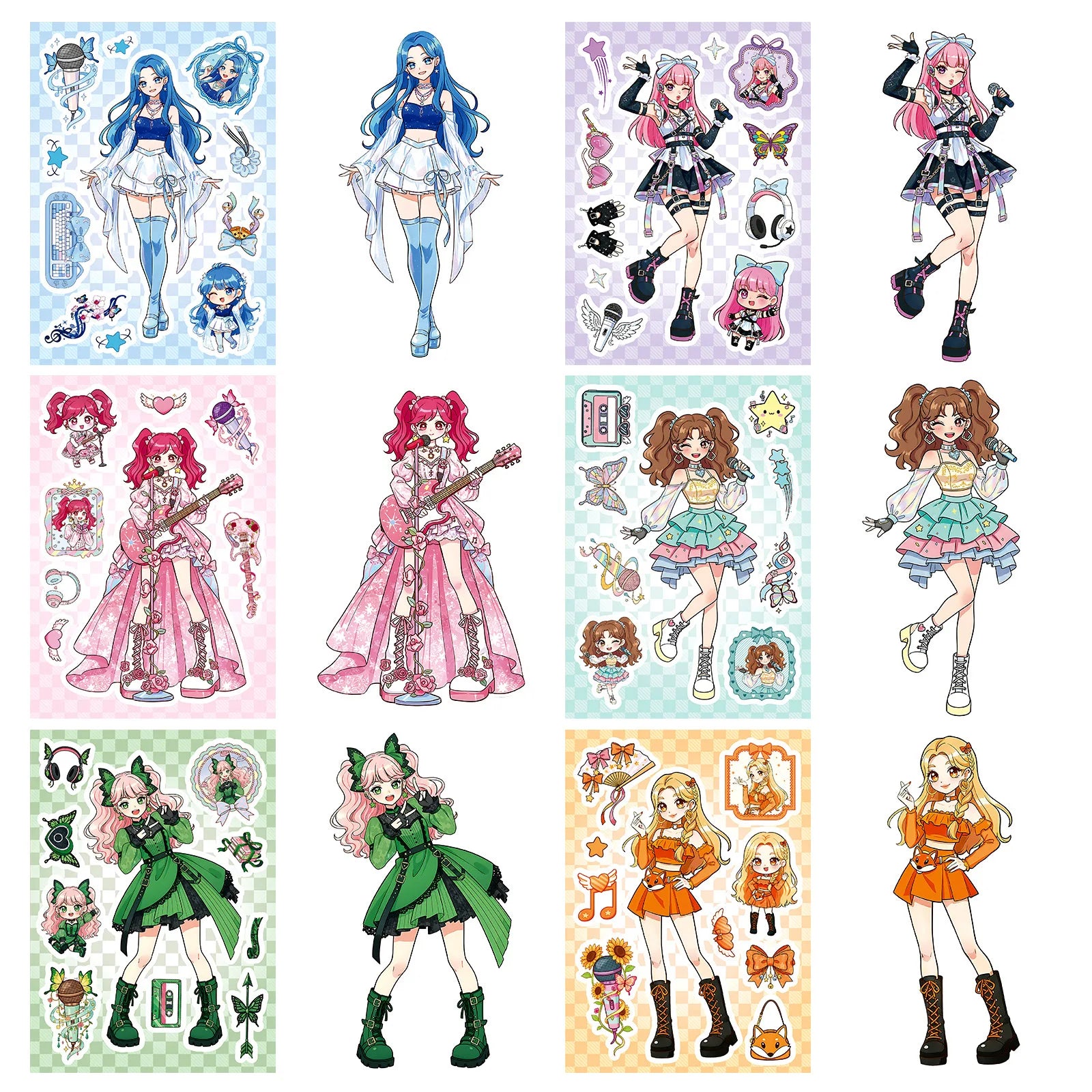 6/12/18Pcs Anime Idol Girl Make A Face Puzzle Stickers, Creative Stationery Decals for Desk Wall Notebook Room Decor