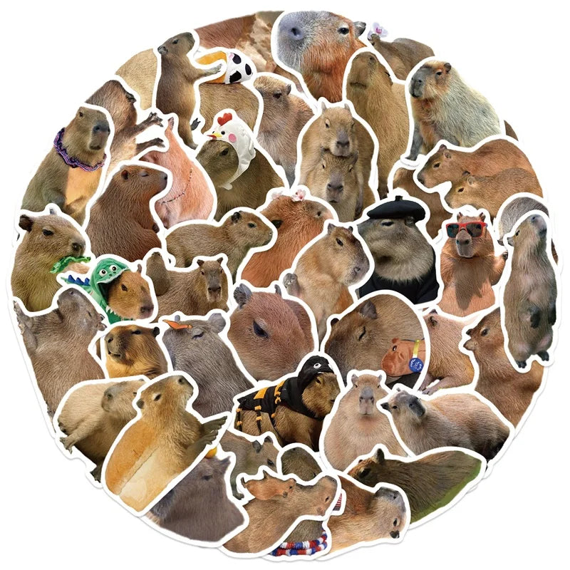 10/30/50PCS Cute Capybara PVC Sticky Sticker Aesthetic Children's Stationery DIY Decoration Scrapbooking School Supplies