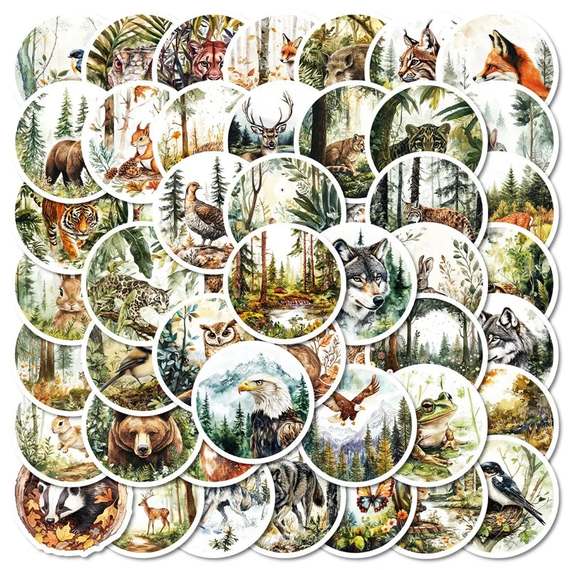 10/30/50PCS Kawaii Round Animal Sticky PVC Sticker Aesthetic Stationery DIY Decoration Scrapbooking School Supplies for Kids