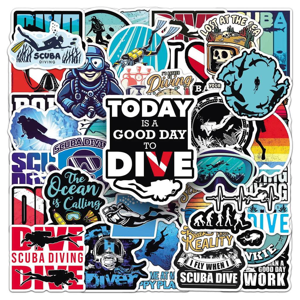 50-Pack Cartoon Diving Underwater Sports Graffiti Stickers Waterproof Decoration for Phone Luggage Fridge Notebook