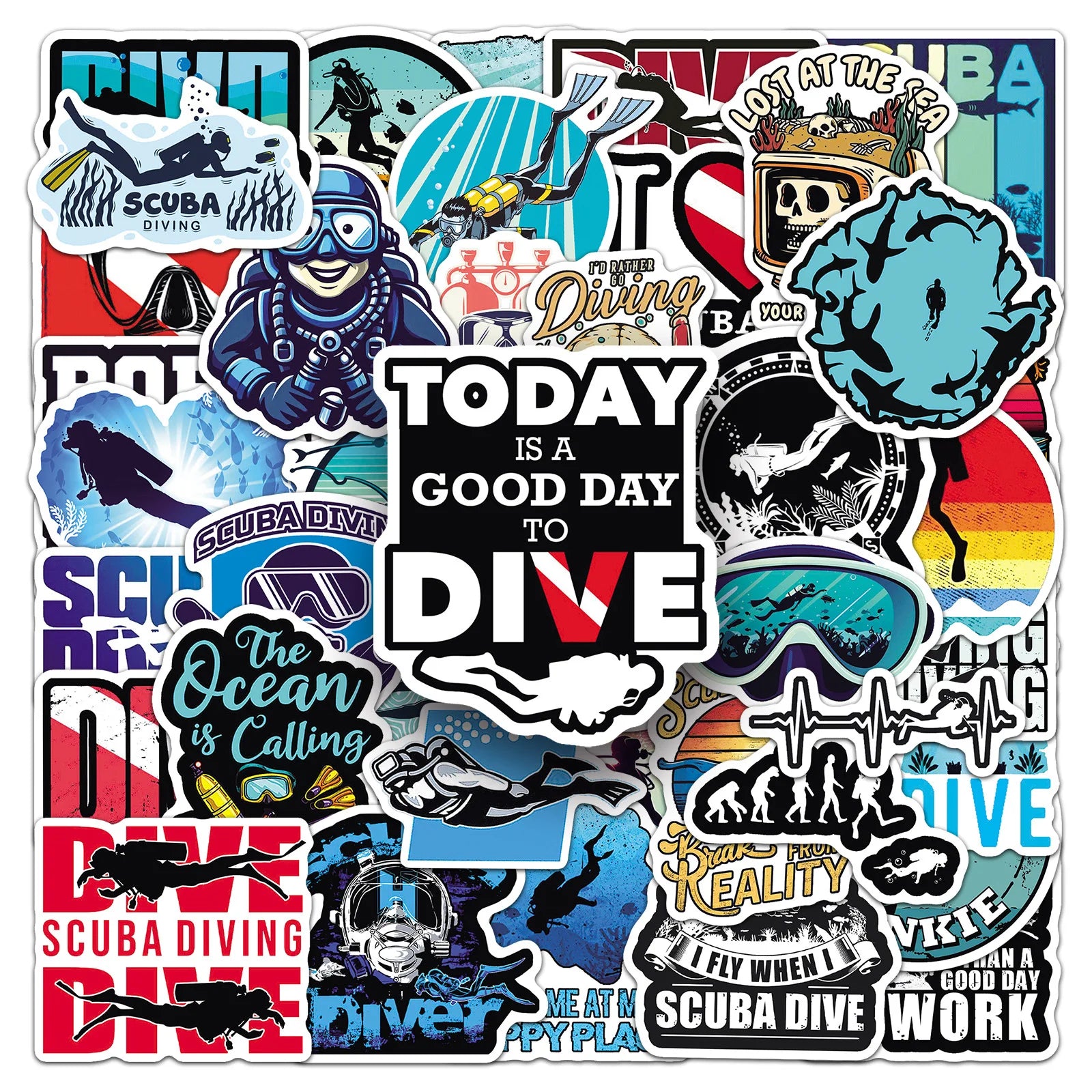 50-Pack Cartoon Diving Underwater Sports Graffiti Stickers Waterproof Decoration for Phone Luggage Fridge Notebook