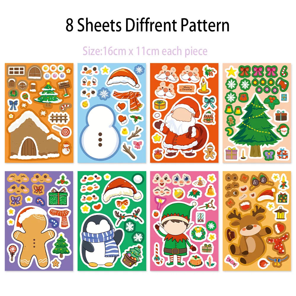 8PCS Christmas Fun Santa Claus Creative Collage DIY Suitable For Phone Cases Tablets Water Bottles Puzzle Toy Stickers
