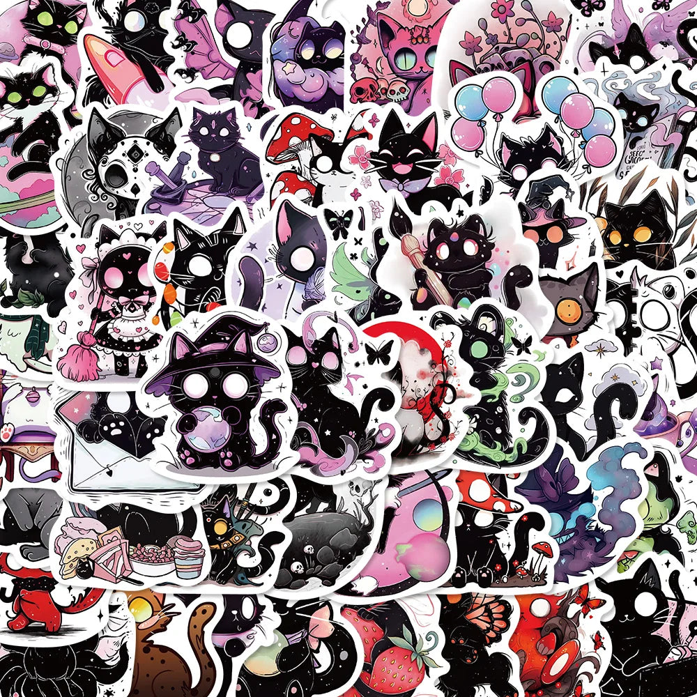 50PCS Cartoon Scary Soul Black Cat Stickers Stationery Laptop Kawaii Travel Luggage Skateboard Phone Guitar Graffiti Sticker