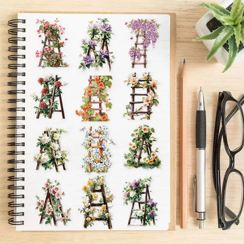 50PCS Creative Simple Flower Ladder Decoration Graffiti PET Stickers DIY Phone Case Laptop Tablet Toy Stickers