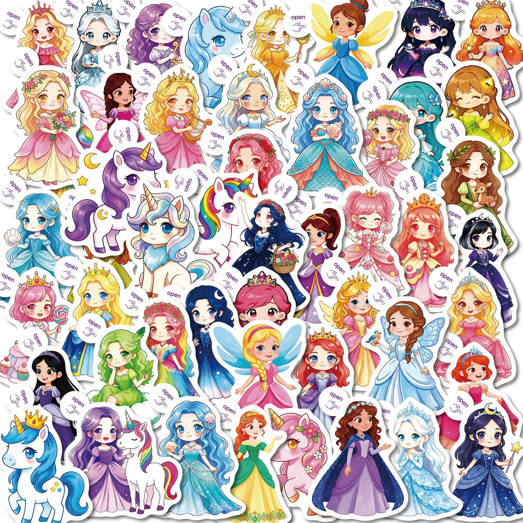 50/100 Pcs Cartoon Princess Dress Theme Stickers for Laptop Scrapbook Phone Case Thermos Toy Shelf File Holder Removable Decals