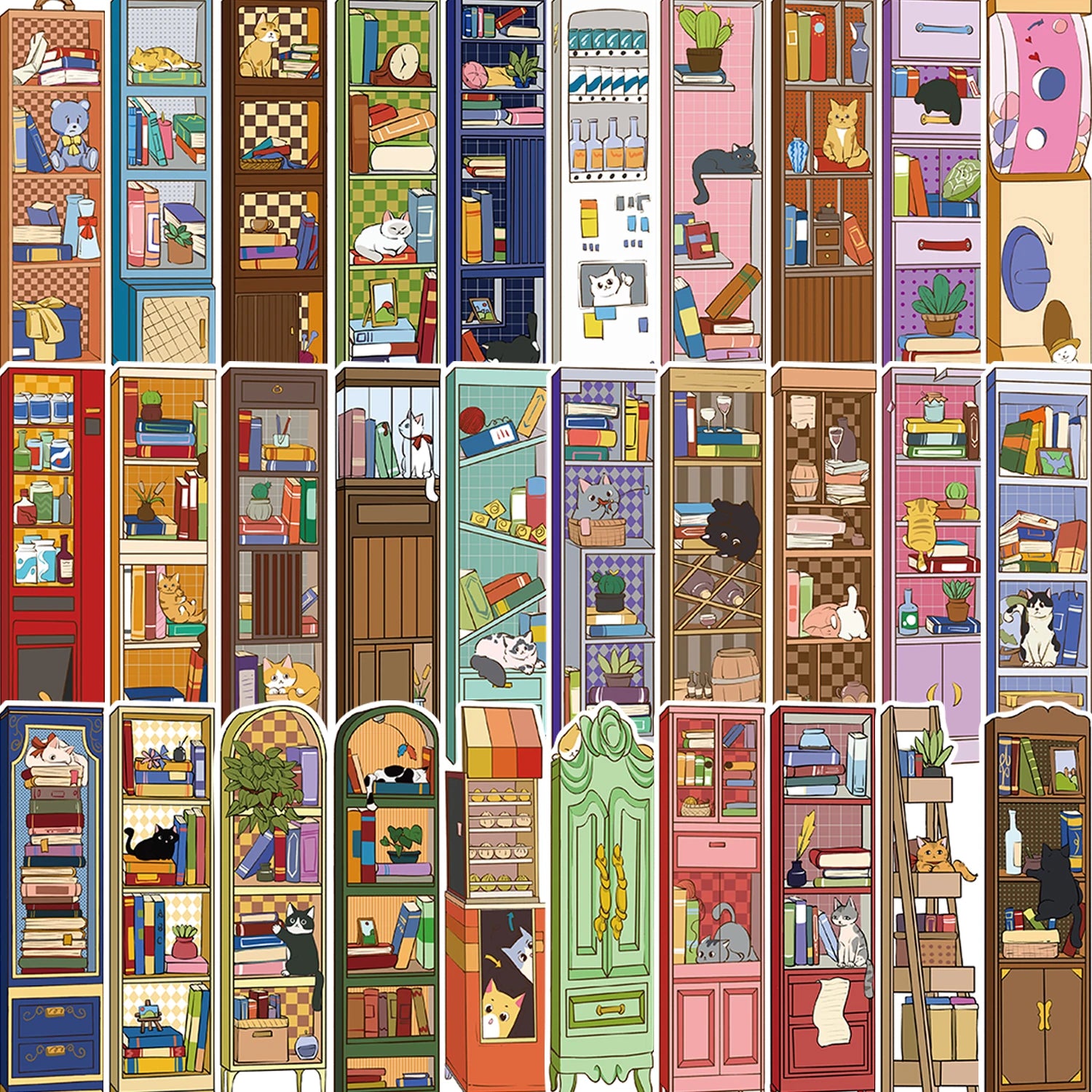 30Pcs Cartoon Cat Bookshelf Bookmarks Simple Handbooks Artistic Creative Reading Paper Bookmarks DIY