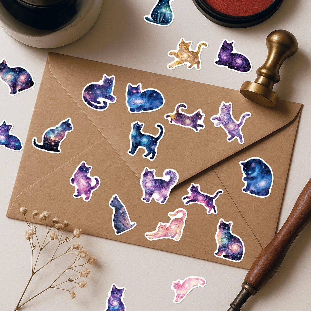 56Pcs Galaxy Cat Doodle Stickers Cute Stationery Notebook Fridge Luggage Waterproof Decals Funny DIY Decor Srickers