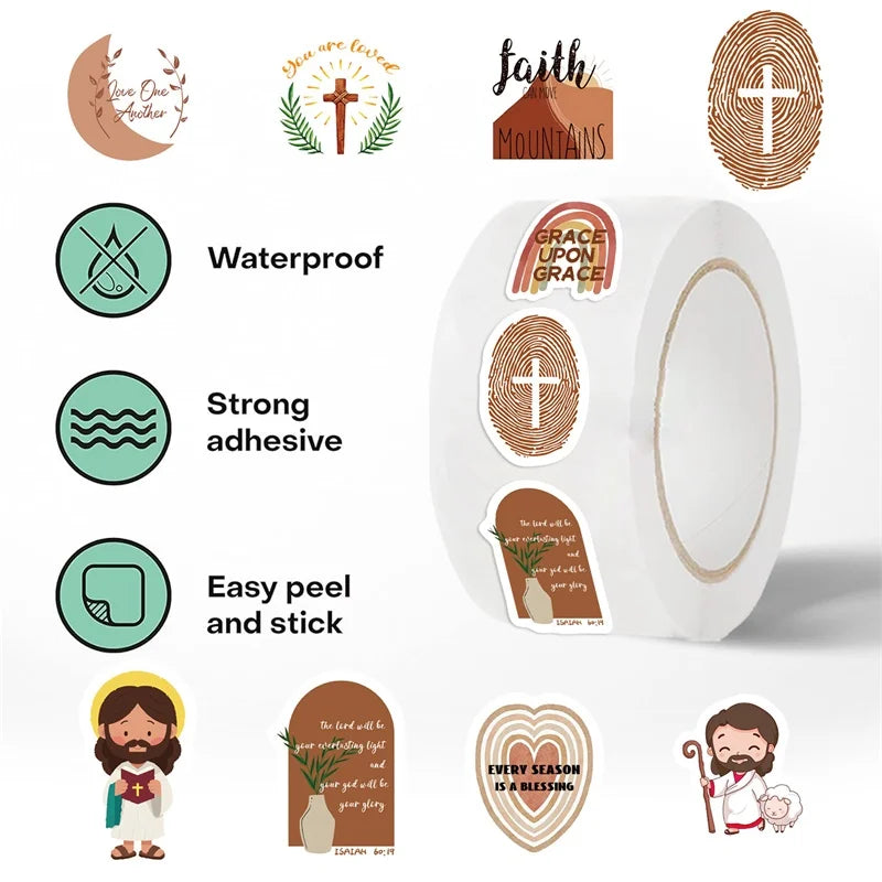 500PCS Kawaii Jesus Christ Sticky Paper Sticker Labels Thank You Sticker Sealing DIY Decoration Scrapbooking Supplies for Kids