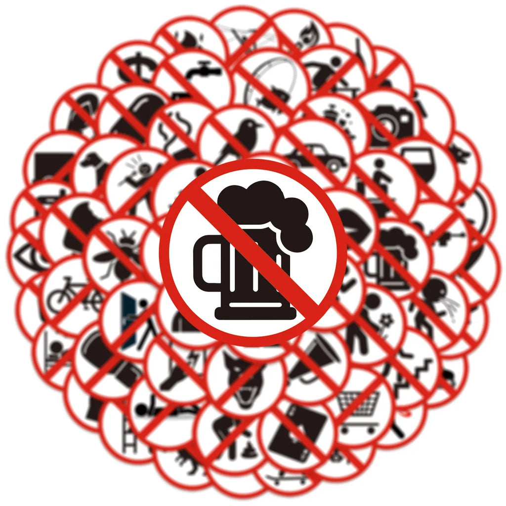 63PCS Funny No Sign Graffiti Stickers Creative Warning Signs Notebook Stationery Box Decorative Stickers