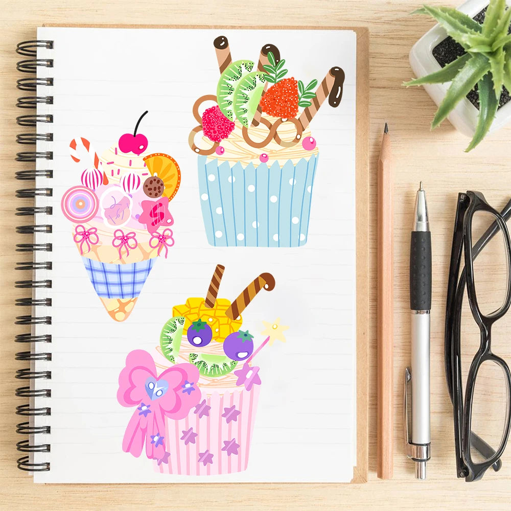 8PCS Cartoon Cake Print Collage Nostalgia Transparent Cartoon Living Scrapbook Skateboards Phone PET Luggage Bottle Decals