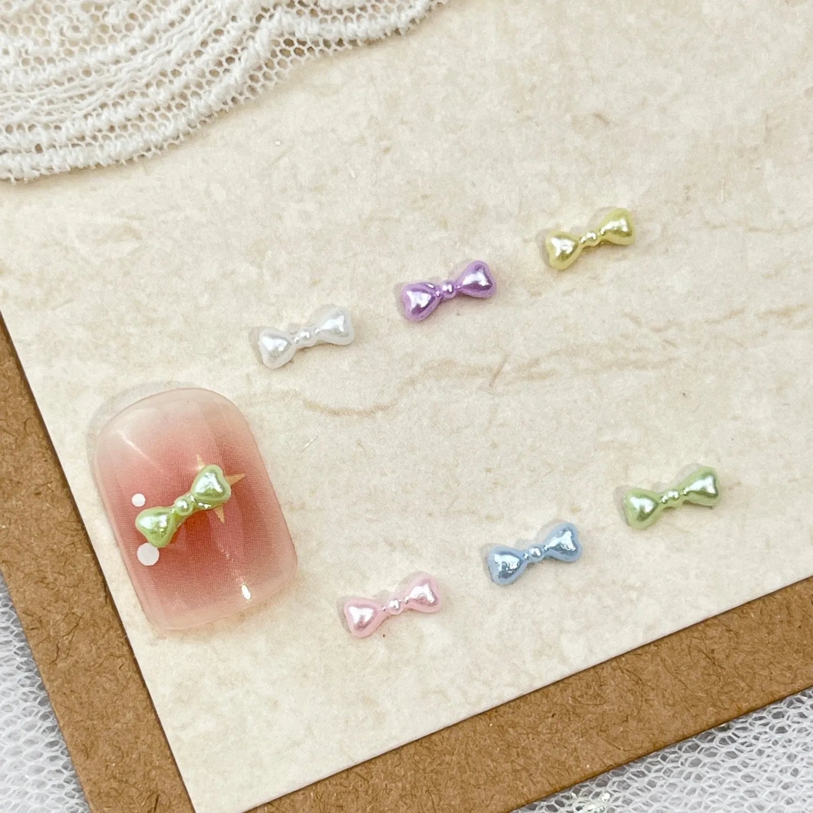 10pc Cute 3D Resin Pearl Bow Nail Art Charms Macaron Imitation Japanese Preal Bowknot Ribbon Nail Decorations DIY Nail Accessory