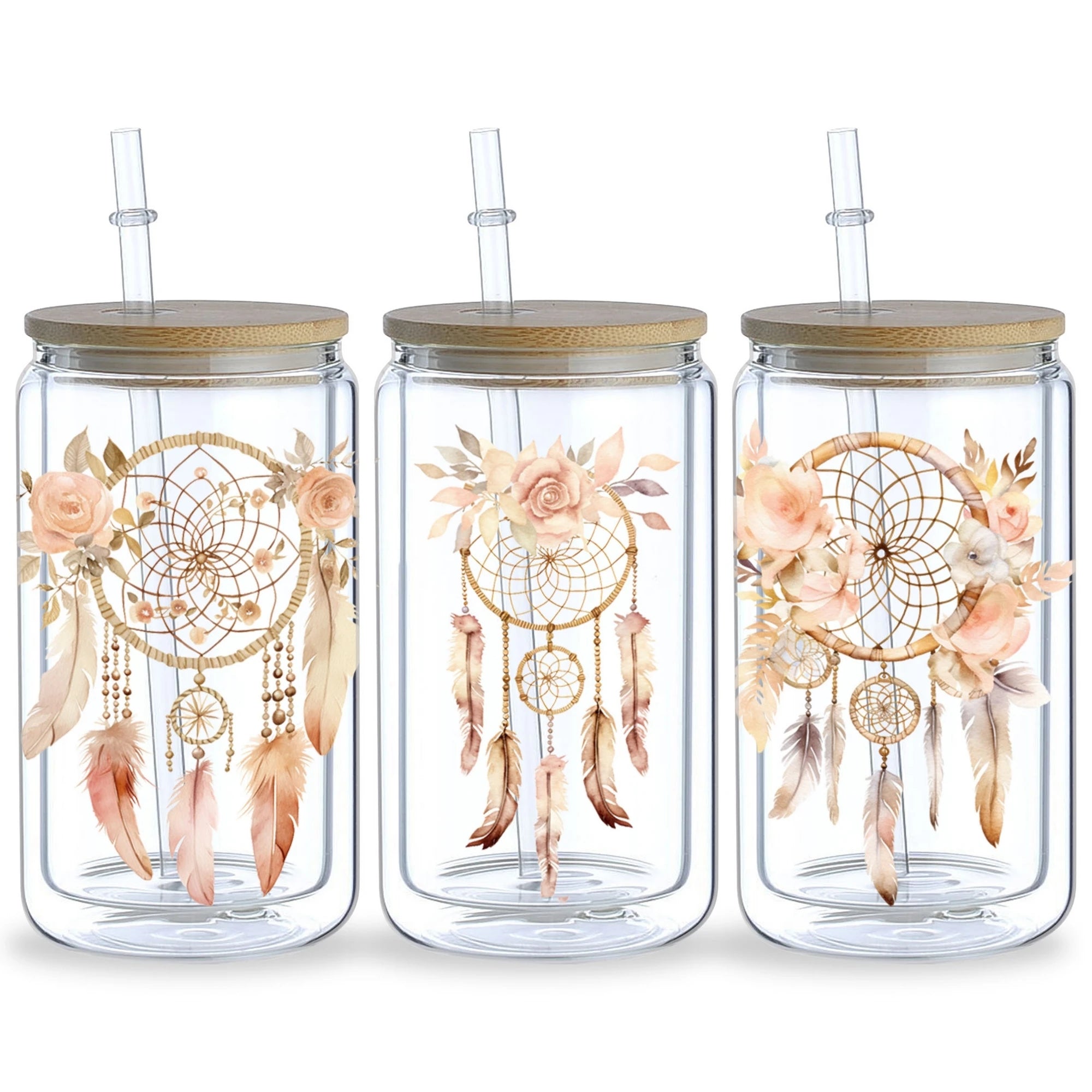 5 Sheets Dream Catcher UV DTF Cup Stickers, DTF Friction Transfer Stickers, Waterproof Transfer Stickers for 16 Ounces Glass Cup