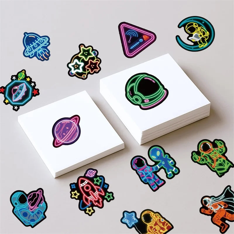 10/30/56PCS Kawaii Neon Astronaut PVC Sticky Sticker Aesthetic Children's DIY Decoration Scrapbooking School Supplies