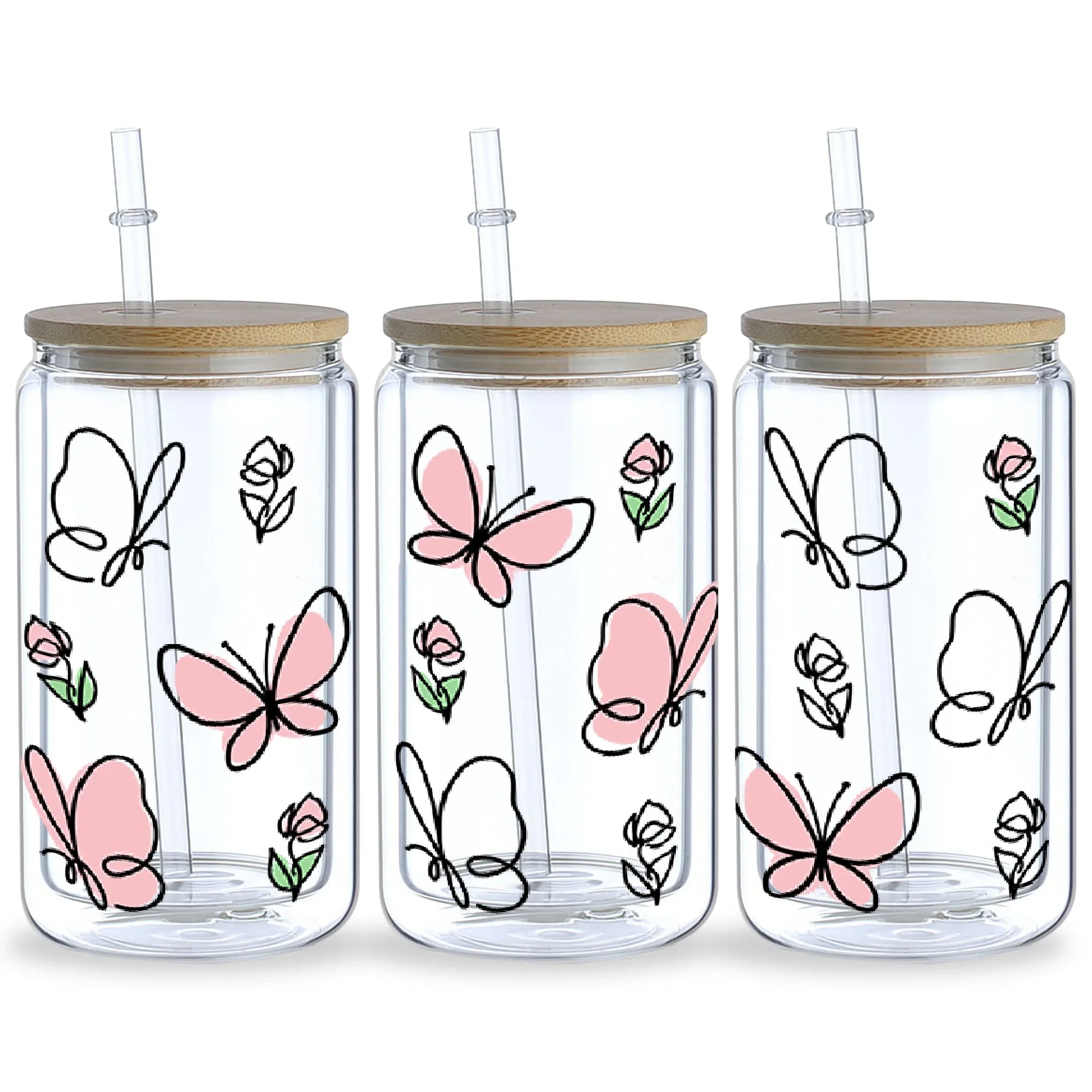 5 Sheets Butterfly UV DTF Cup Stickers, Glass DTF Transfer Stickers, Waterproof Wipe Transfer Paper for 16 oz Glass, Mugs，