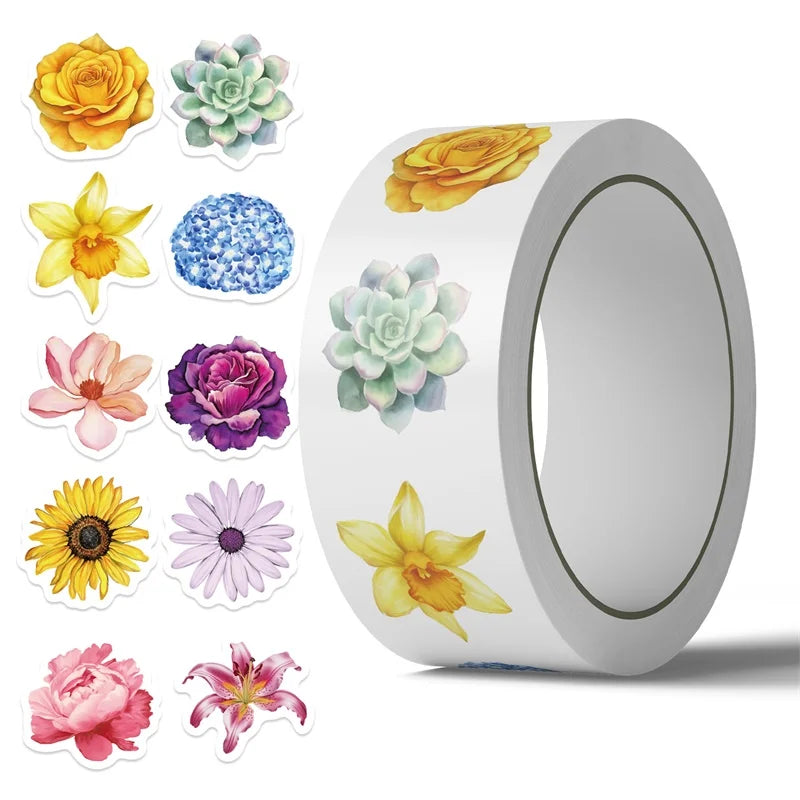 500PCS Vintage Flower Sticky Paper Sticker Labels Thank You Sticker Sealing DIY Decoration Scrapbooking Supplies for Kids