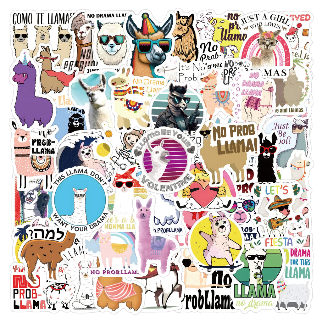 60/120PCS Cartoon Camel Llama Cartoon Graffiti Sticker Car Luggage Scooter Waterproof Stationery Stickers