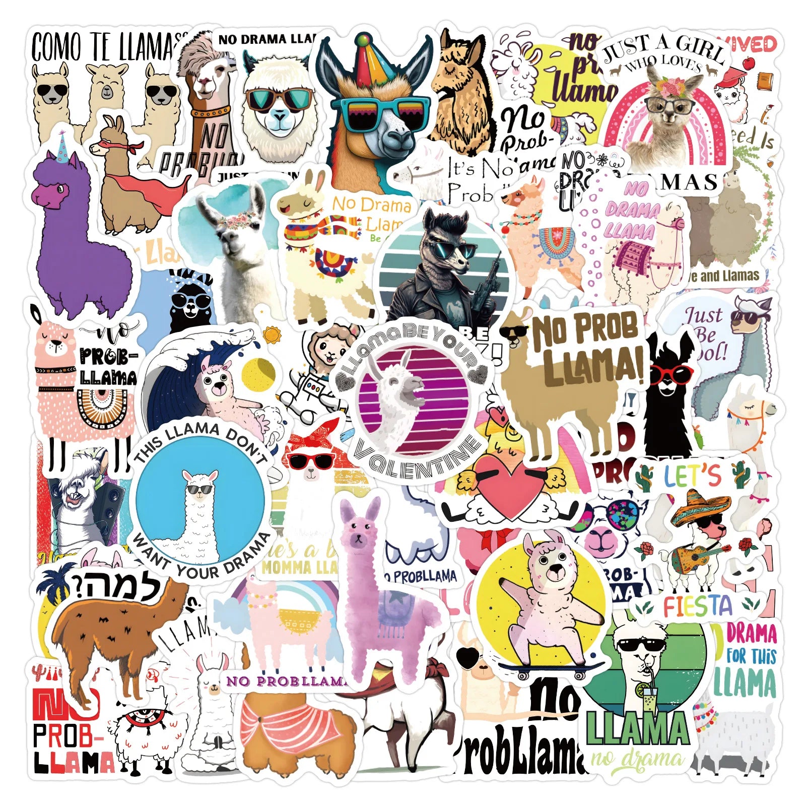 60/120PCS Cartoon Camel Llama Cartoon Graffiti Sticker Car Luggage Scooter Waterproof Stationery Stickers