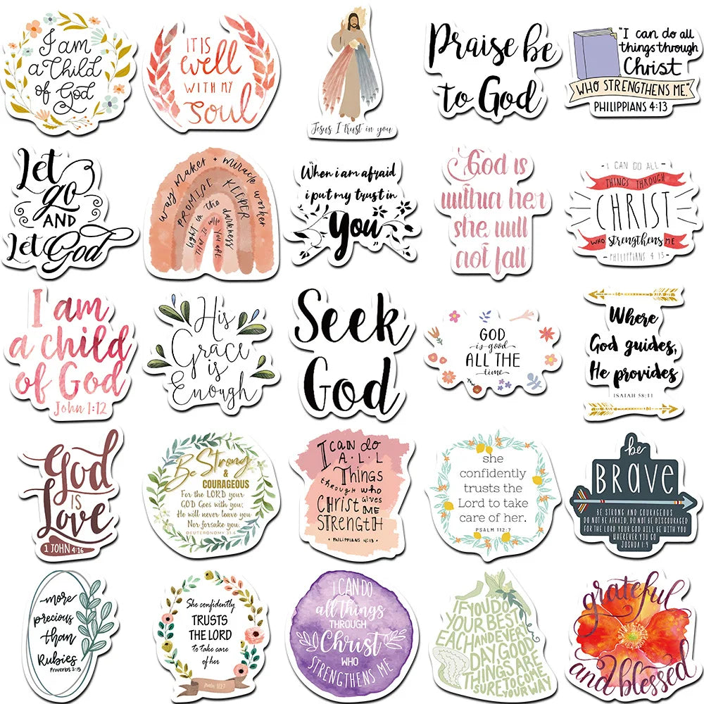 50/200PCS Bible Quote Sticker Packs for Decoration Pad Suitcases Phone DIY waterproof Kids Notebook Stationary tickers