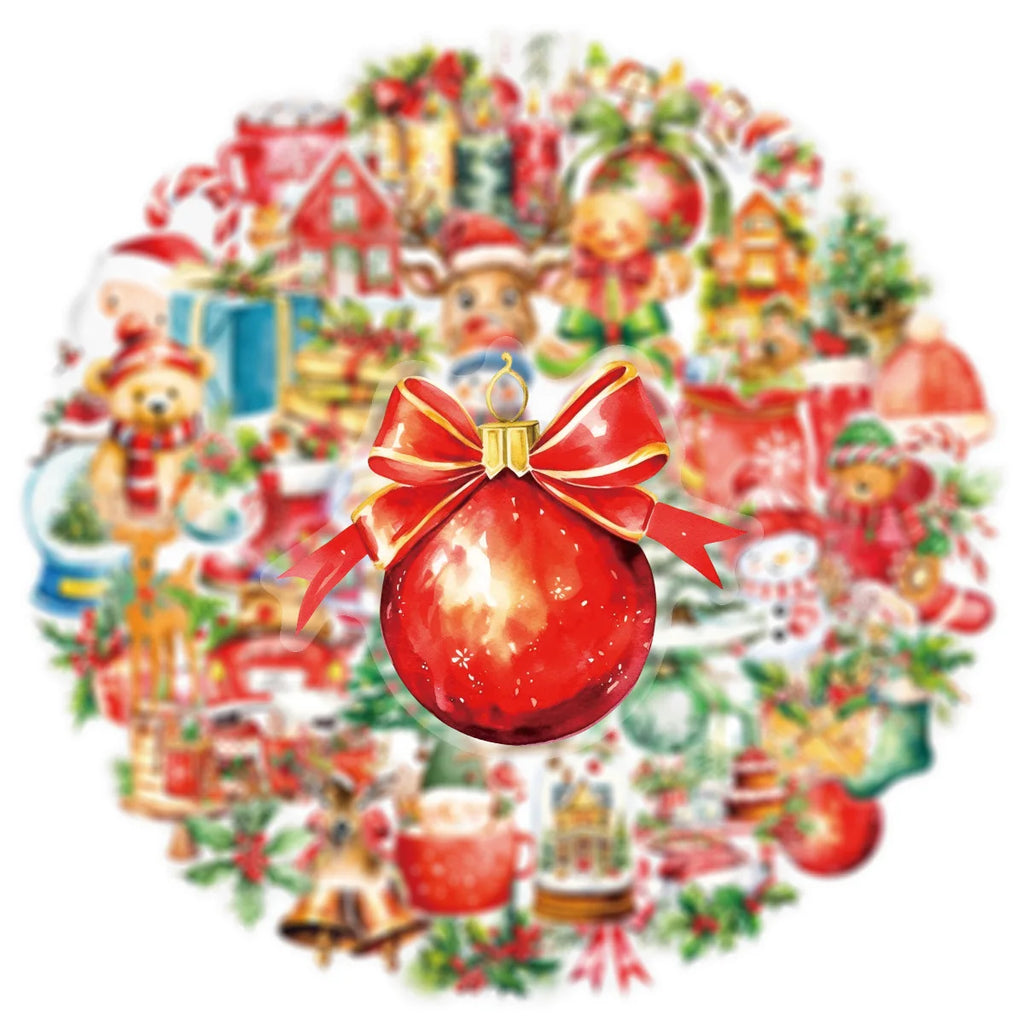 50PCS Transparent PET Christmas Graffiti Stickers Window Children Party Gift Box Creative Decoration Waterproof Stickers