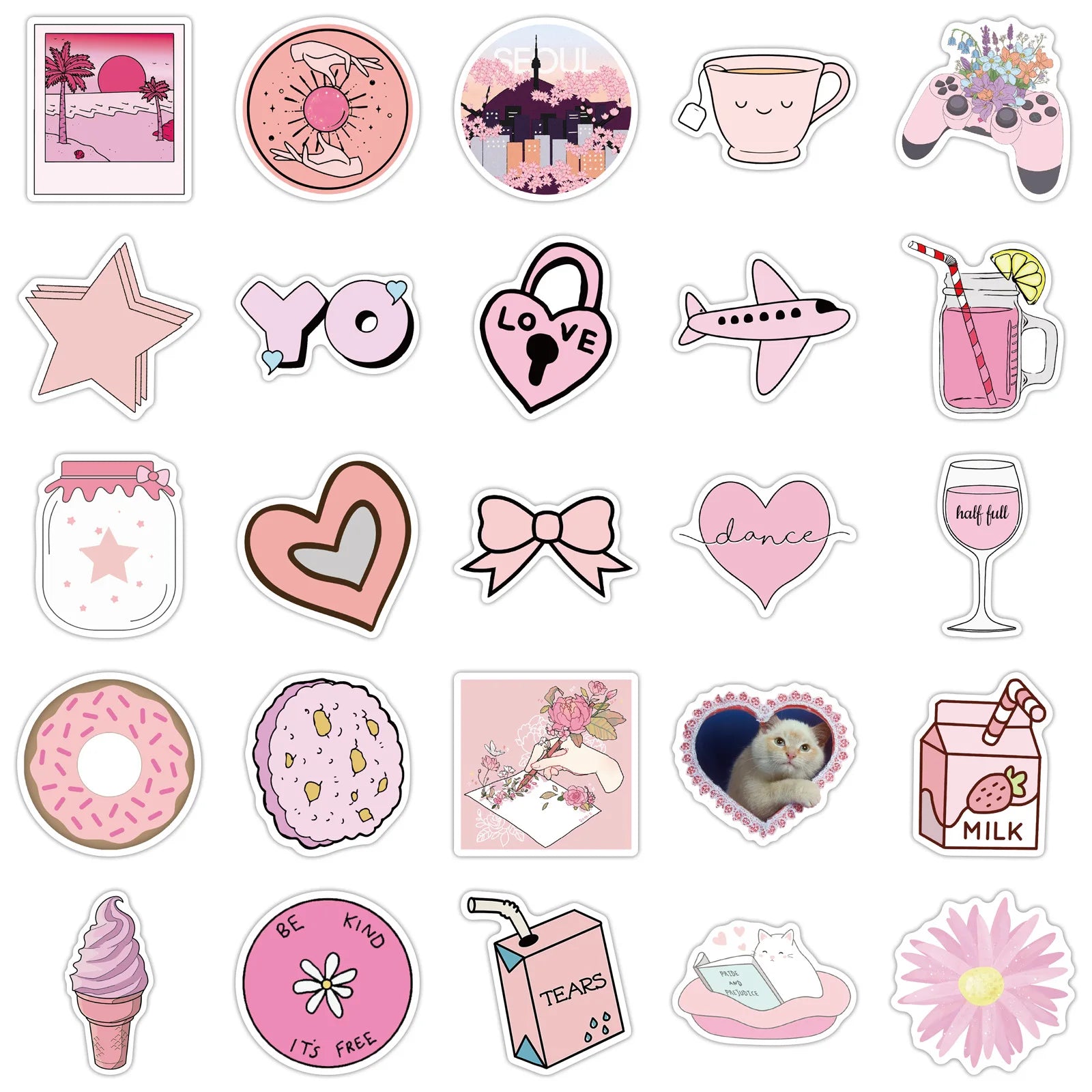 150PCS Pink Cartoon Girl Graffiti Stickers Luggage Guitar Waterproof Stationery Pen Holder Notebook Decorative Stickers