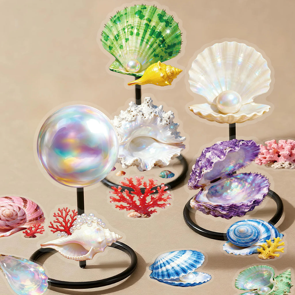 56/112 Pcs New Exquisite Sea Shell Clear PET Stickers Reward for Suitcase Helmet Fridge Stationery Box Waterproof Decals