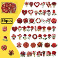 56/112PCS Red Rose Art Transparent PET Stickers Heart shaped Bouquet Holiday Birthday Romantic Decoration Creative Stickers