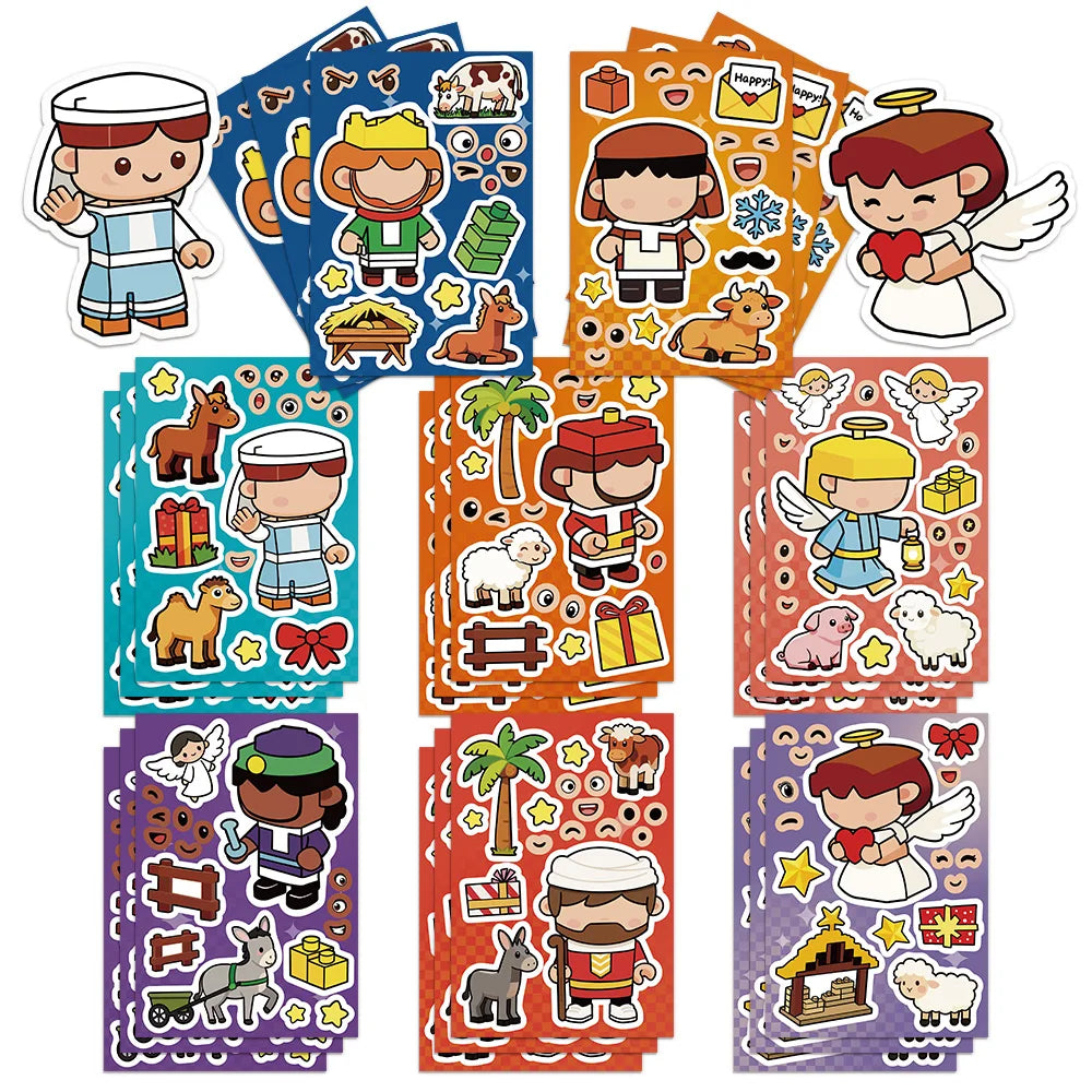 8PCS Angel Building Blocks Assembly Puzzle Stickers Cartoon Creative Fun Puzzle Account Materials Tablet Waterproof Stickers